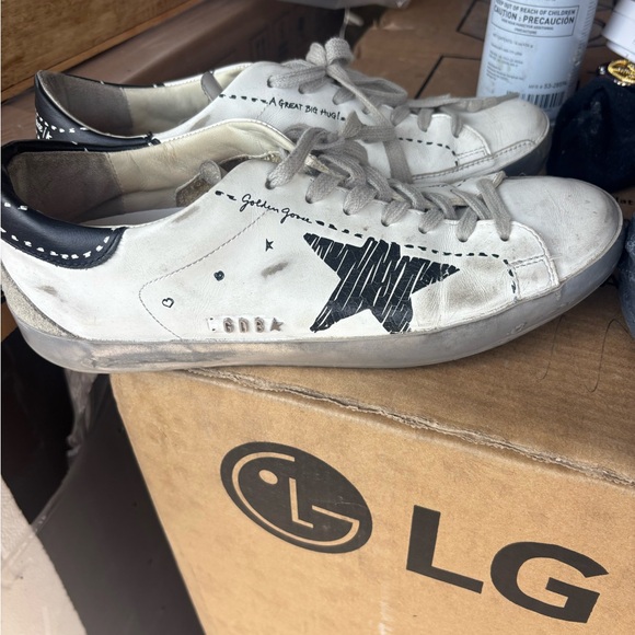 Golden Goose Shoes - Golden Goose White and Black Star Sneakers